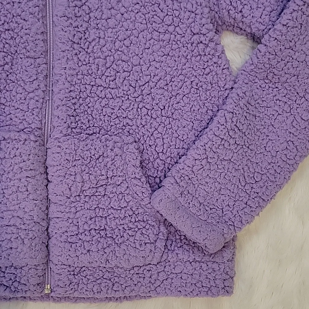 Children's Place Purple Sherpa Full Zip Hooded Jacket Girls Size 10/12